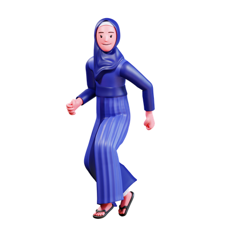 Muslim Female jumping in air  3D Illustration