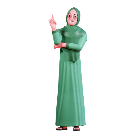 Muslim Female pointing up  3D Illustration