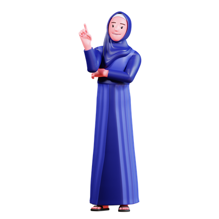 Muslim Female pointing up  3D Illustration
