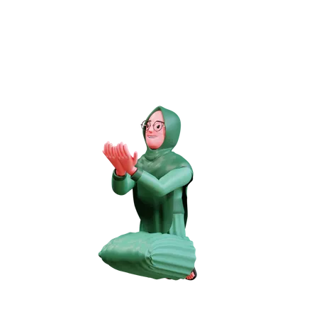 3 D Character Muslim Female With Green Clothes 3D Illustration