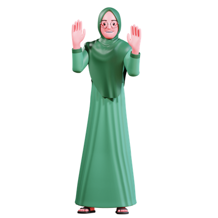 Muslim female raising both hand  3D Illustration