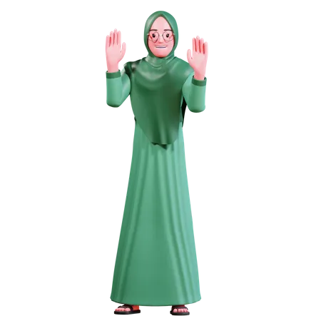 Muslim female raising both hand  3D Illustration