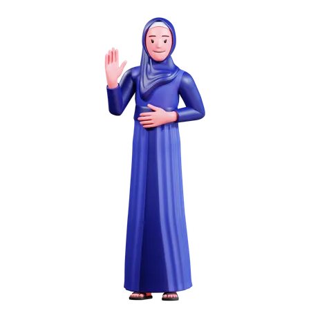 3 D Character Muslim Female With Blue Clothes 3D Illustration