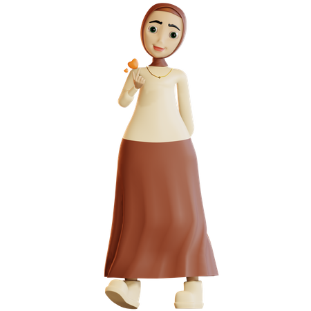 Muslim female showing love sign  3D Icon
