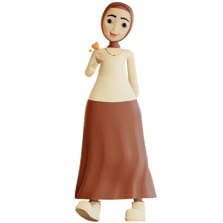 Muslim female showing love sign  3D Illustration