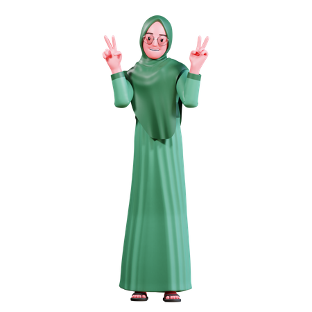 Muslim Female showing victory sign  3D Illustration