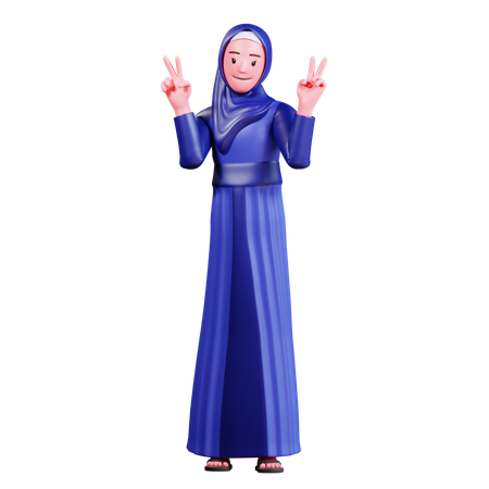 Muslim Female showing victory sign  3D Illustration