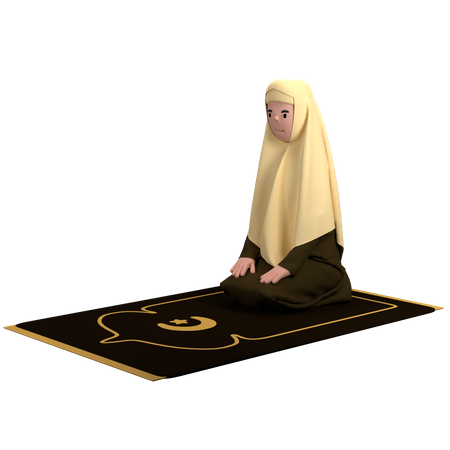 Muslim Female Sitting Between Sujood Pose  3D Illustration