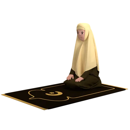 Muslim Female Sitting Between Sujood Pose  3D Illustration