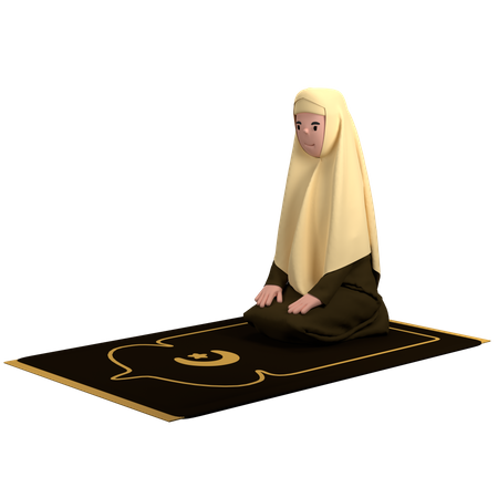 Muslim Female Sitting Between Sujood Pose  3D Illustration