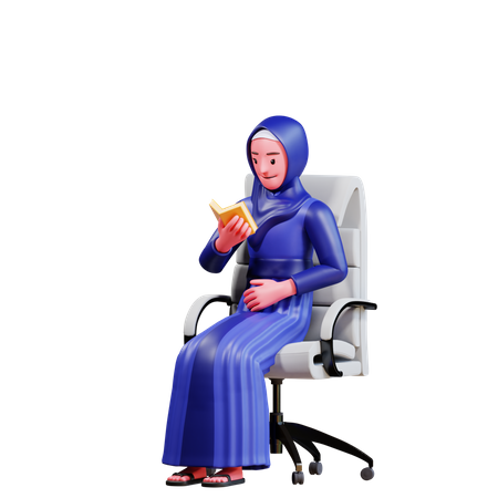 Muslim Female sitting on chair while reading quran  3D Illustration