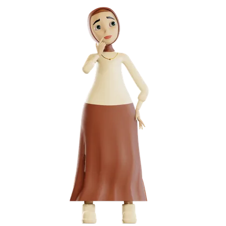 Muslim female thinking  3D Illustration