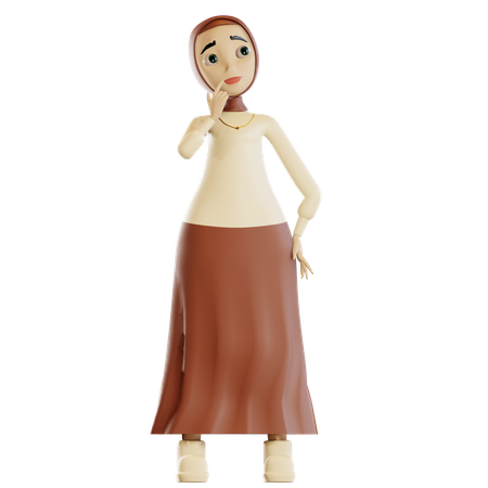 Muslim female thinking 3D Illustration