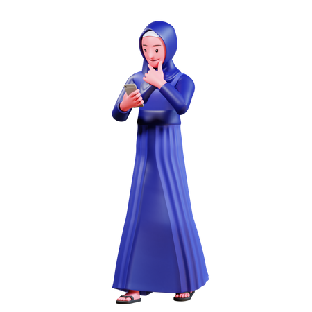 Muslim Female using mobile  3D Illustration