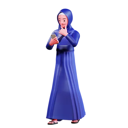 Muslim Female using mobile  3D Illustration