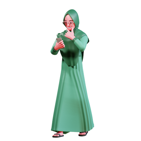 Muslim Female using mobile  3D Illustration