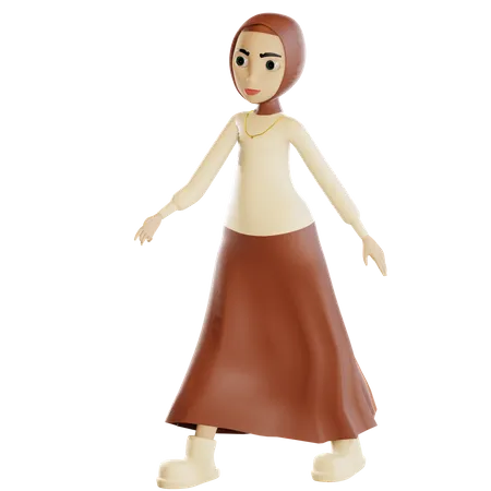 Muslim female walking  3D Illustration