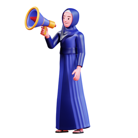 Muslim Female With megaphone  3D Illustration