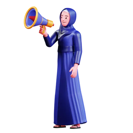 Muslim Female With megaphone  3D Illustration