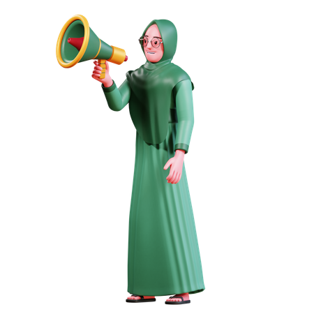 Muslim Female With megaphone  3D Illustration