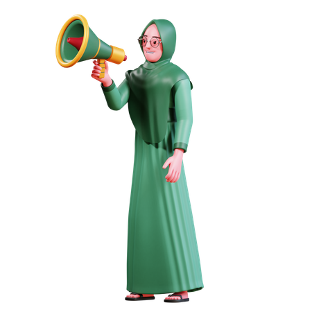 Muslim Female With megaphone  3D Illustration