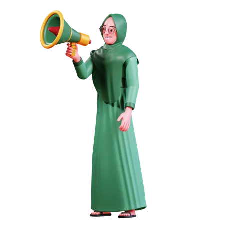 Muslim Female With megaphone  3D Illustration