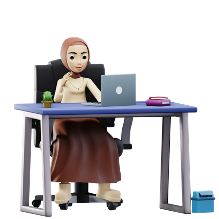 Muslim female working on laptop  3D Icon