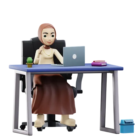 Muslim female working on laptop  3D Illustration