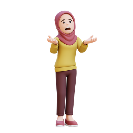 Muslim Girl Crying With Hijab Feeling Very Depressed Shouting Loud 3D Icon