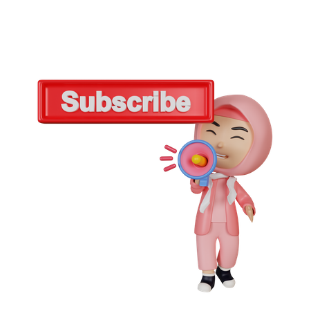 Muslim girl doing subscription marketing 3D Illustration