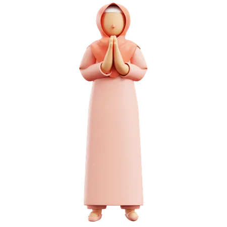 Muslim Girl Greeting  3D Illustration