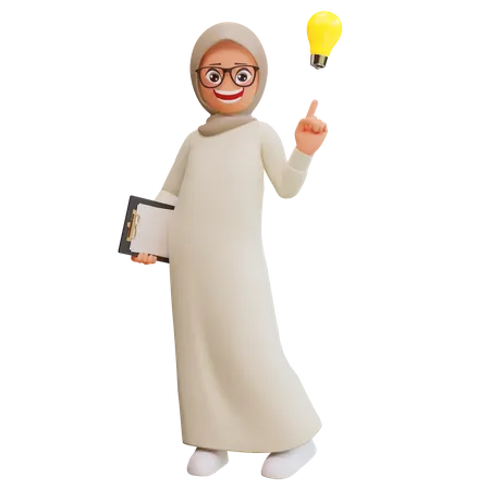 Muslim Woman Get Idea 3 D Cartoon Illustration 3D Illustration