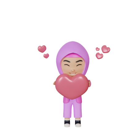 Muslim girl holding heart  3D Icon