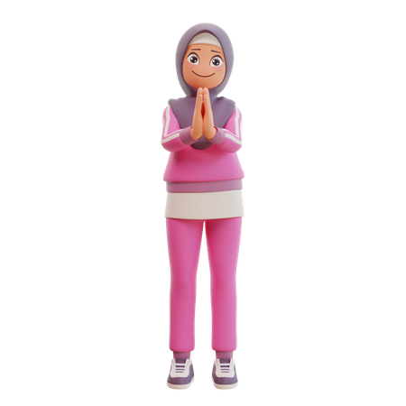 Muslim Girl Joined Hands  3D Illustration