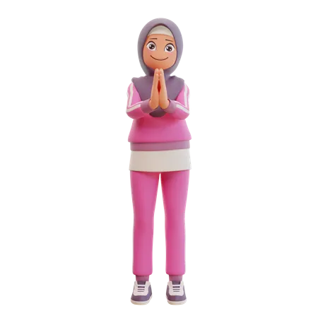 Muslim Girl Joined Hands  3D Illustration