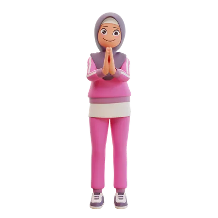 Young Muslim Woman Sporty Smiling Posing Happy 3 D Cartoon Illustration 3D Illustration