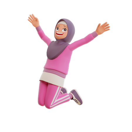 Muslim Girl Jumping  3D Illustration