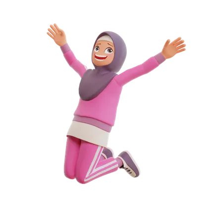 Muslim Girl Jumping  3D Illustration