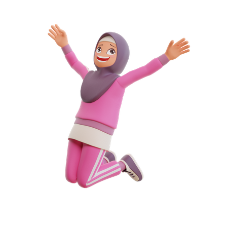 Muslim Girl Jumping  3D Illustration