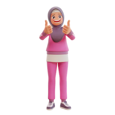 3 D Render Muslim Woman Sporty Showing Thumbs Up 3D Illustration