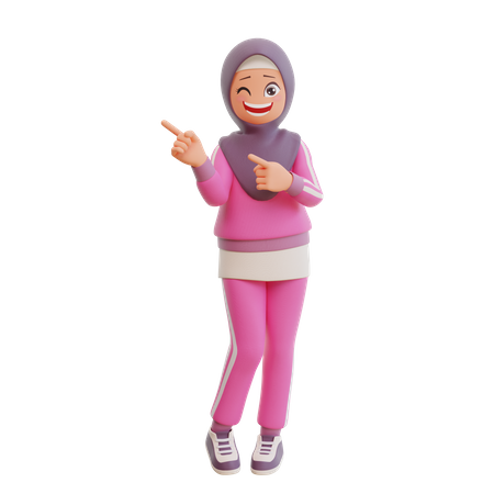 Muslim Girl Pointing Left  3D Illustration