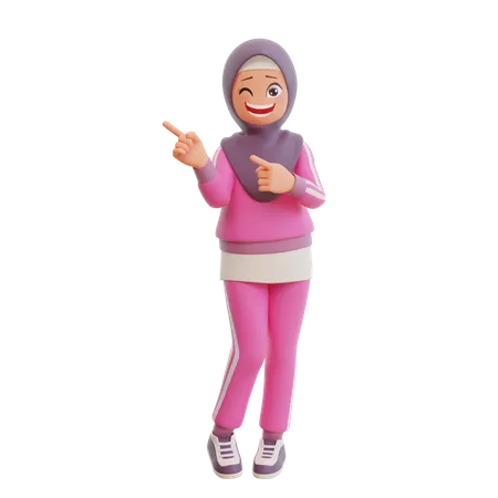 Muslim Girl Pointing Left  3D Illustration