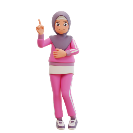 Muslim Girl pointing up  3D Illustration