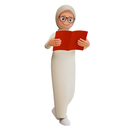 Muslim Girl Reading  3D Illustration