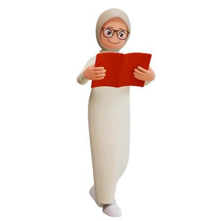 Muslim Girl Reading 3D Illustration
