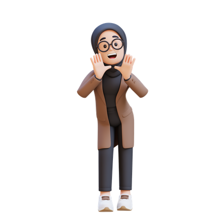 Muslim Girl Reclines On Her Hands And Shouting  3D Icon