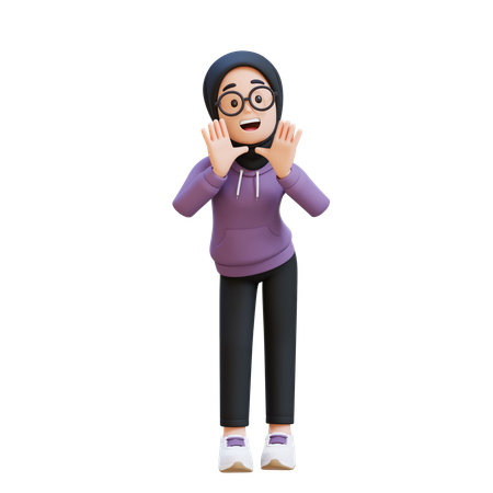 Muslim Girl Reclines On Her Hands And Shouting  3D Icon