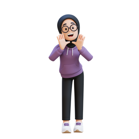 Muslim Girl Reclines On Her Hands And Shouting  3D Illustration