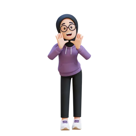 Muslim Girl Reclines On Her Hands And Shouting  3D Illustration
