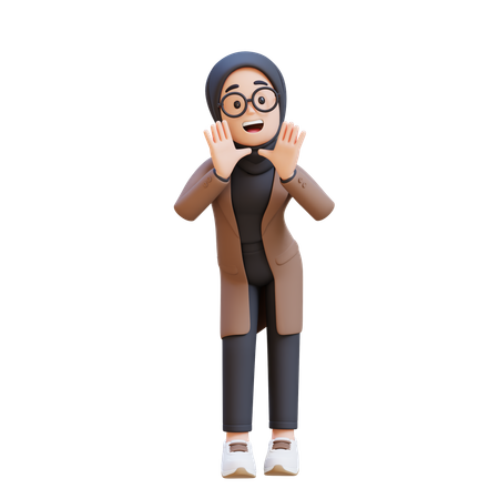 Muslim Girl Reclines On Her Hands And Shouting  3D Illustration